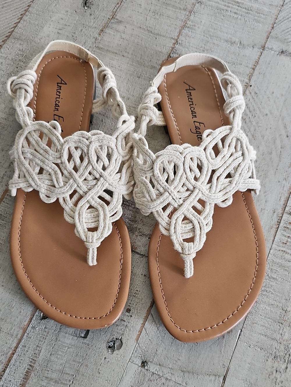 American Eagle Outfitters Cream Braided Macramé Boho Sandals